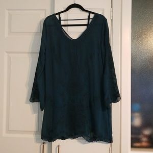 ASTR Sheer Dark Green Embroidered Dress